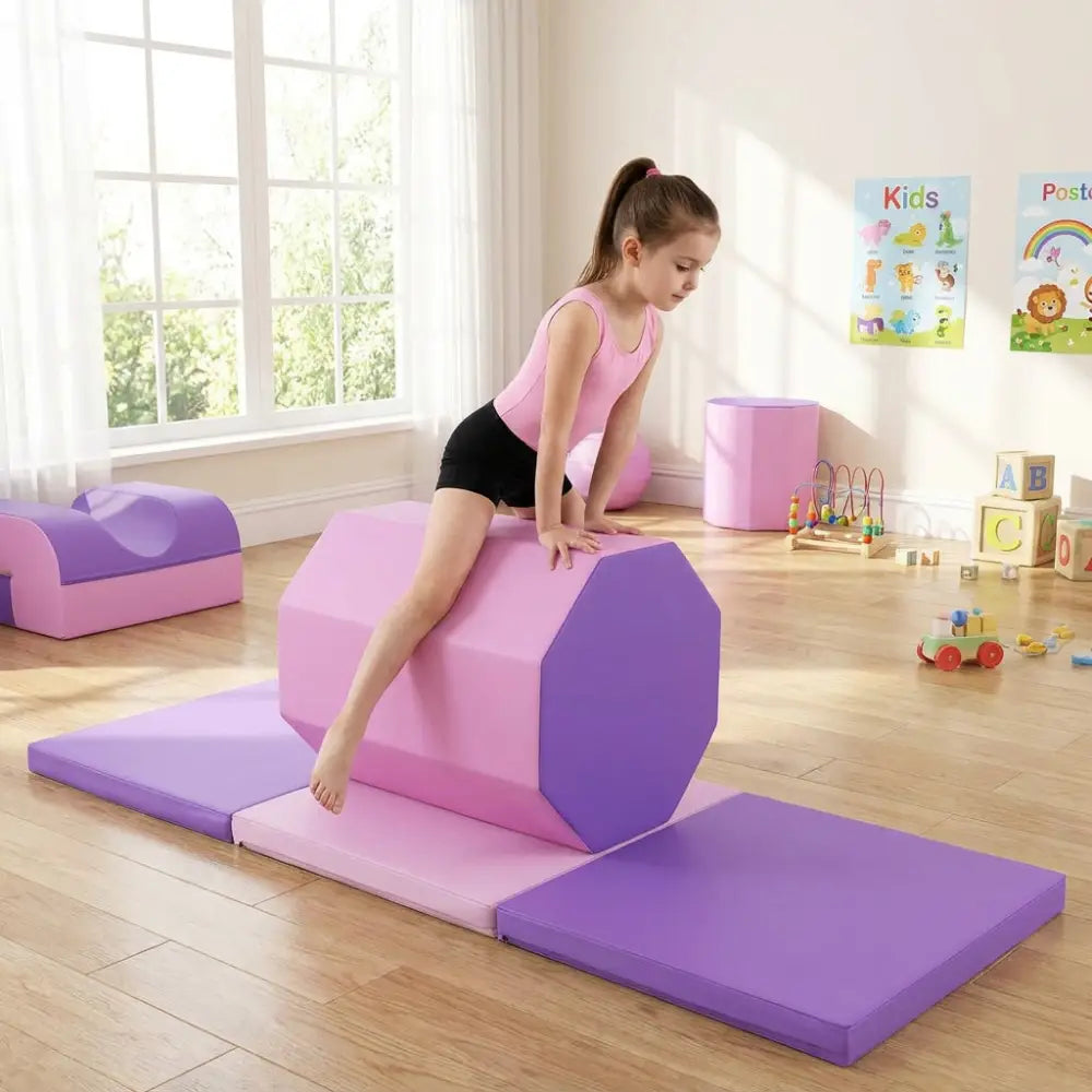 Octagon Tumbling Mat and Tri-Fold Gym Mat Set with Cover - Yoga & Gym Mats