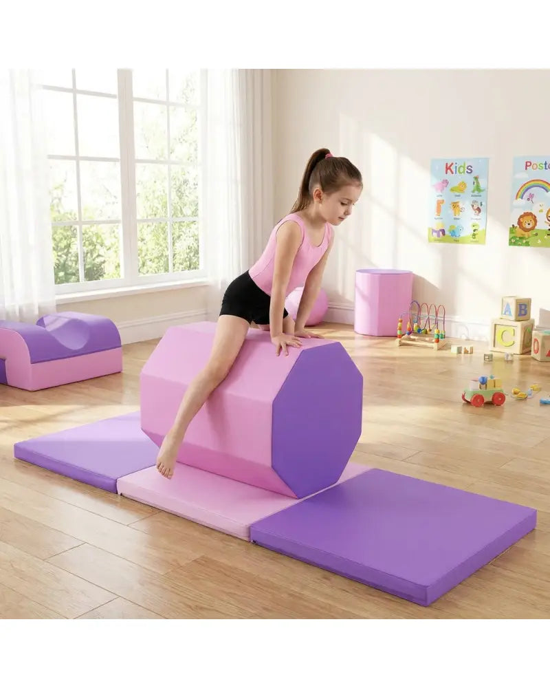 Octagon Tumbling Mat and Tri-Fold Gym Mat Set with Cover - Yoga & Gym Mats