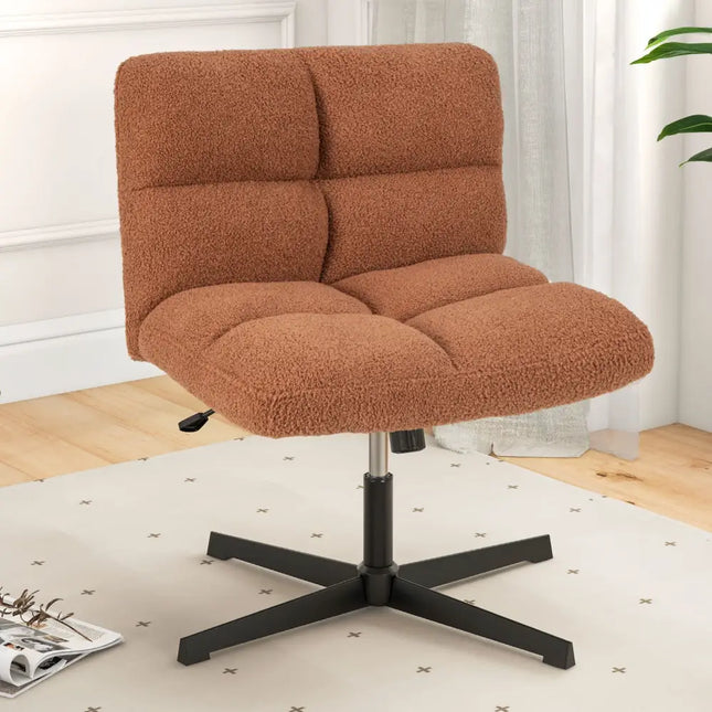 Office Armless Chair Cross Legged with Imitation Lamb Fleece and Adjustable Height-Brown - Brown - Armless Chairs
