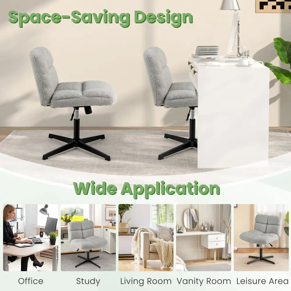 Office Armless Chair Cross Legged with Imitation Lamb Fleece and Adjustable Height-Gray - Gray - Armless Chairs