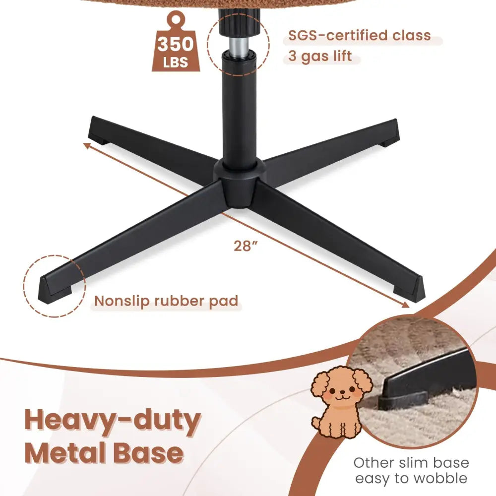 Office Armless Chair Cross Legged with Imitation Lamb Fleece and Adjustable Height-Brown - Brown - Armless Chairs