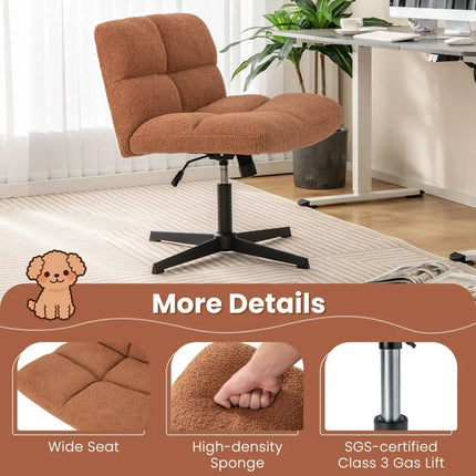 Office Armless Chair Cross Legged with Imitation Lamb Fleece and Adjustable Height-Brown - Brown - Armless Chairs