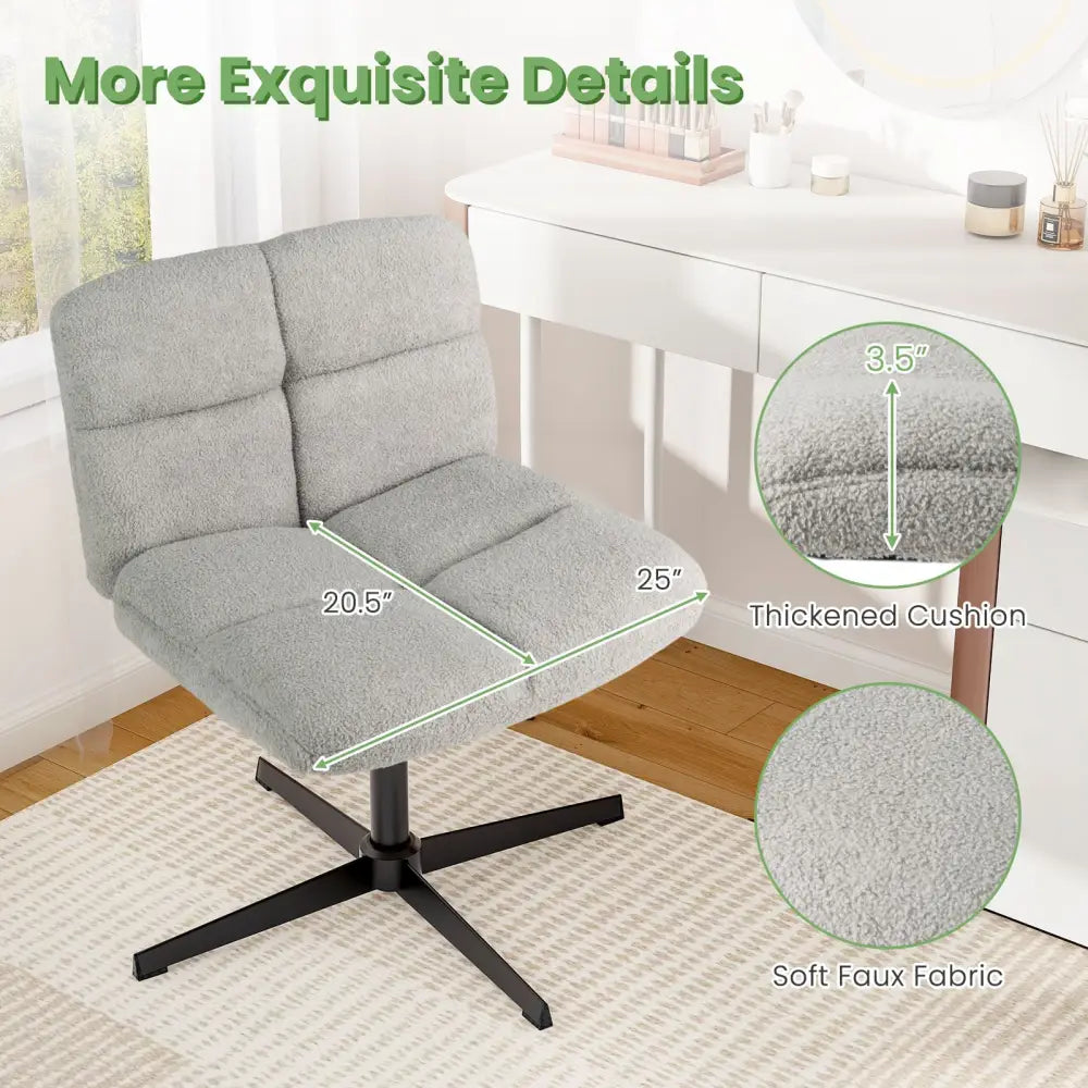 Office Armless Chair Cross Legged with Imitation Lamb Fleece and Adjustable Height-Gray - Gray - Armless Chairs