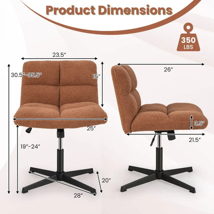 Office Armless Chair Cross Legged with Imitation Lamb Fleece and Adjustable Height-Brown - Brown - Armless Chairs