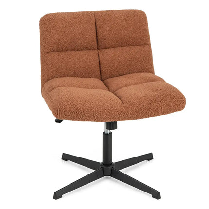 Office Armless Chair Cross Legged with Imitation Lamb Fleece and Adjustable Height-Brown - Brown - Armless Chairs