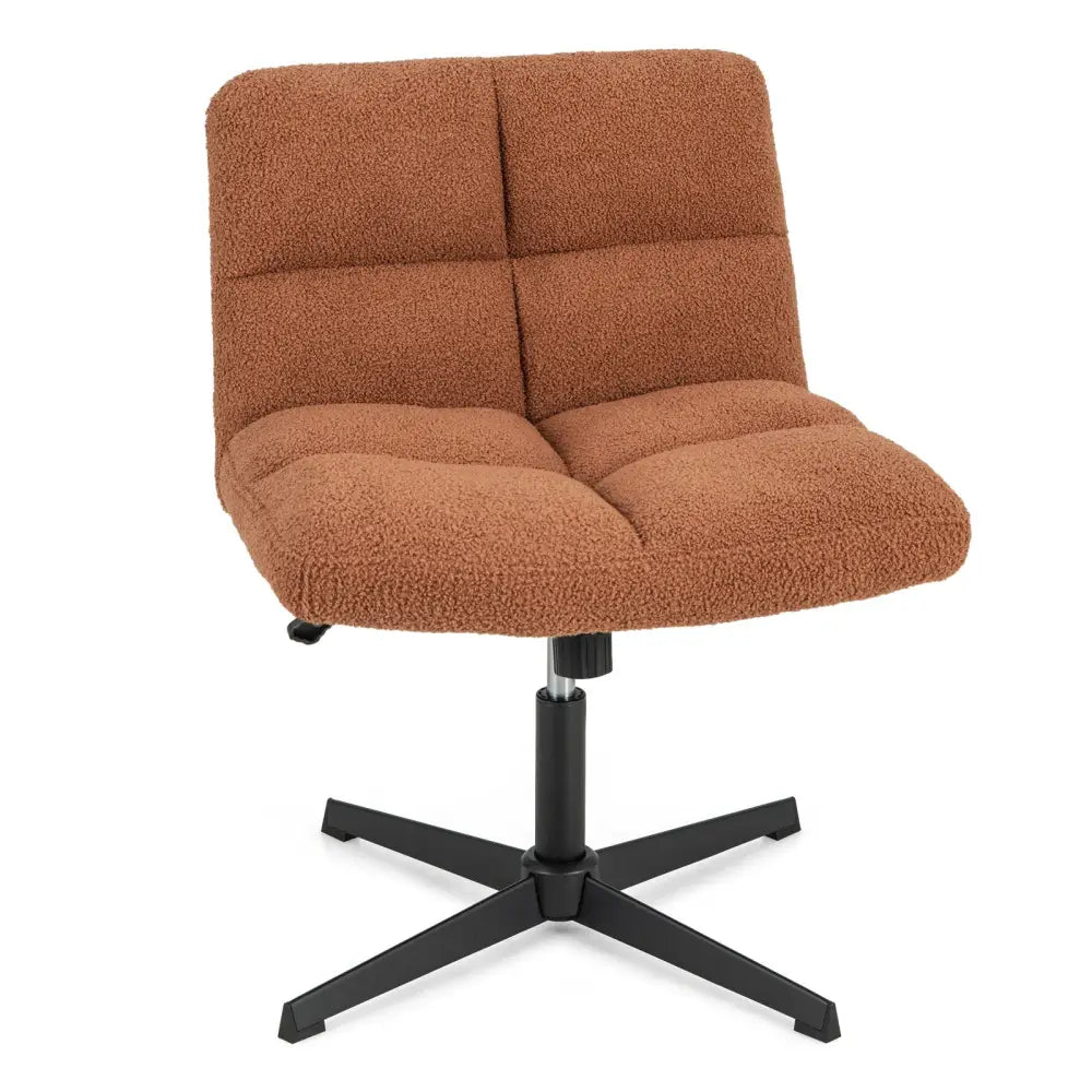 Office Armless Chair Cross Legged with Imitation Lamb Fleece and Adjustable Height-Brown - Brown - Armless Chairs