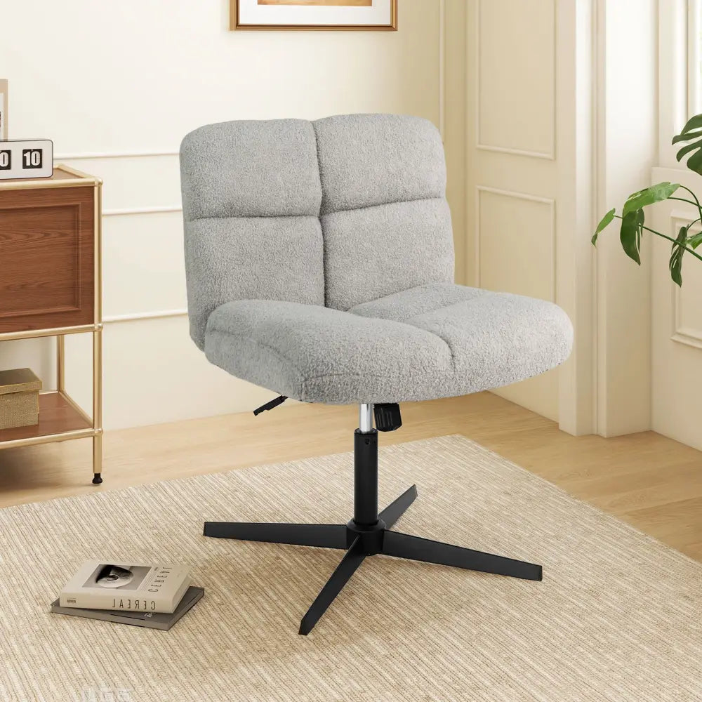 Office Armless Chair Cross Legged with Imitation Lamb Fleece and Adjustable Height-Gray - Gray - Armless Chairs