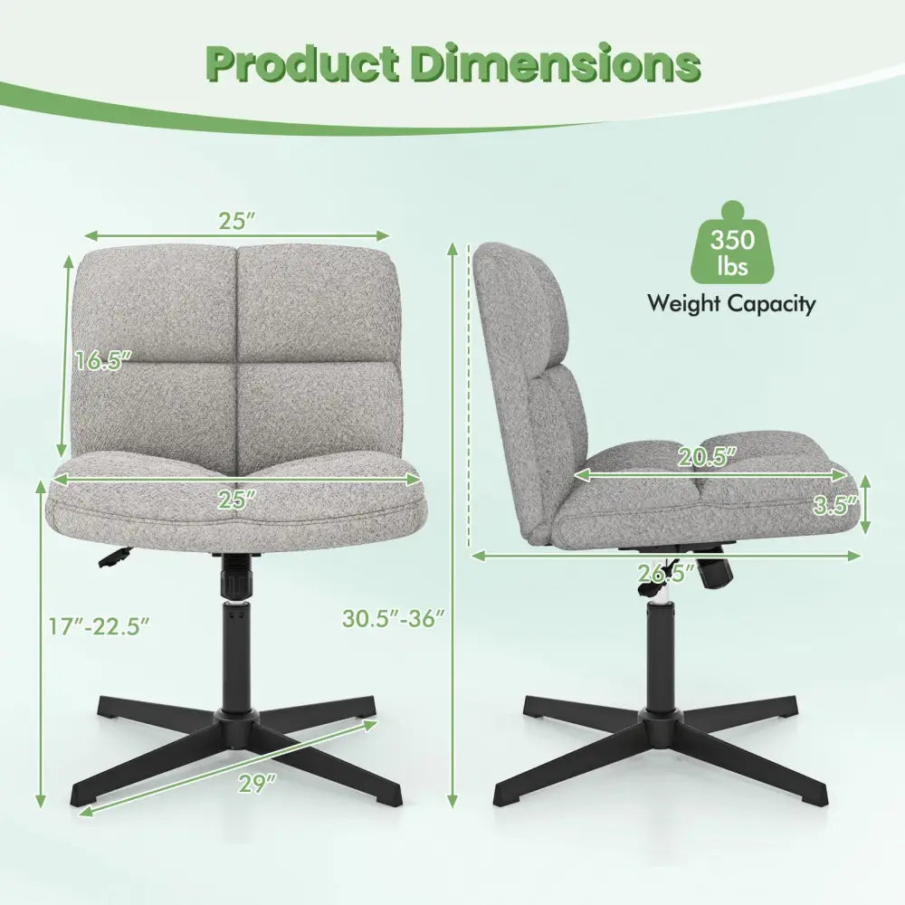 Office Armless Chair Cross Legged with Imitation Lamb Fleece and Adjustable Height-Gray - Gray - Armless Chairs