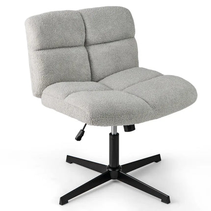 Office Armless Chair Cross Legged with Imitation Lamb Fleece and Adjustable HeightGray - Oasis Home Essentials