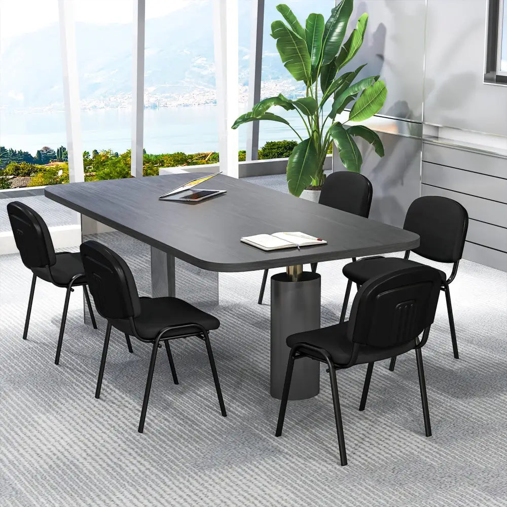 Office Chair with Metal Frame and Padded Cushions for Conference Room-Set of 5 - Black - Conference Chairs
