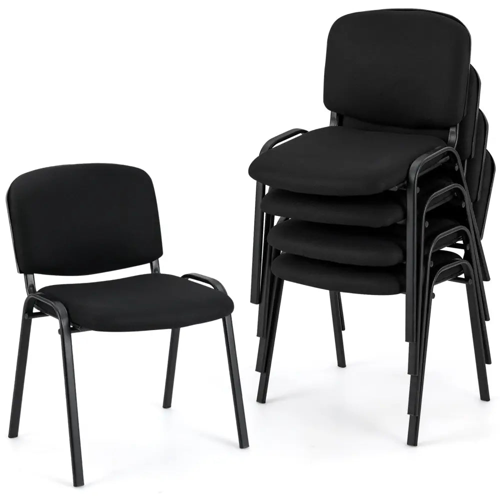 Office Chair with Metal Frame and Padded Cushions for Conference Room-Set of 5 - Black - Conference Chairs