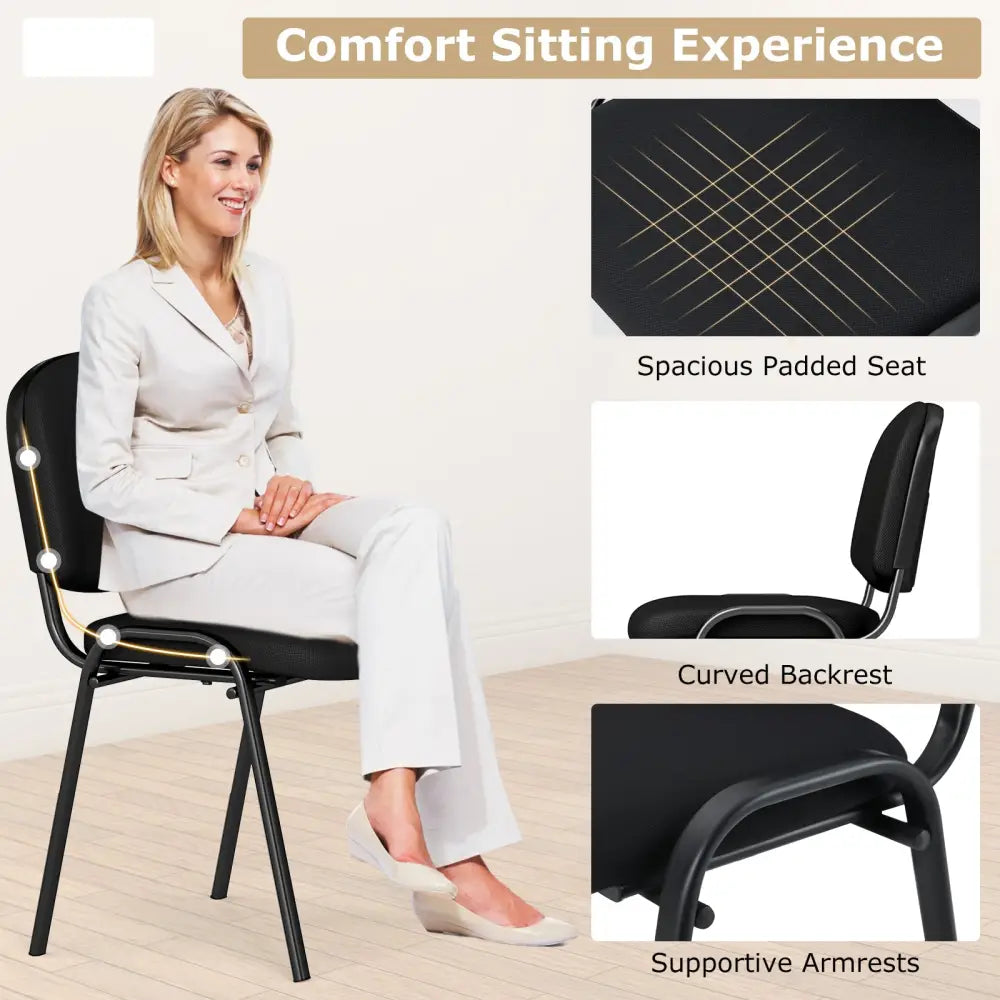 Office Chair with Metal Frame and Padded Cushions for Conference Room-Set of 5 - Black - Conference Chairs