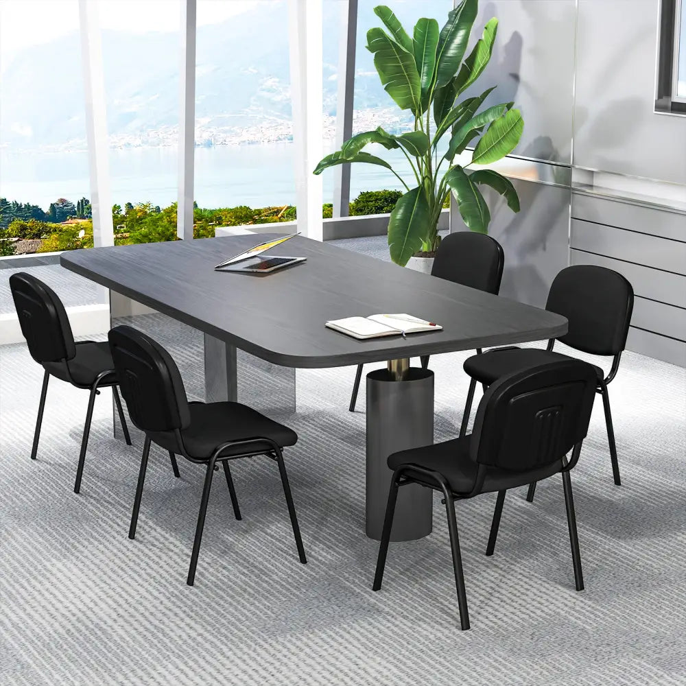 Office Chair with Metal Frame and Padded Cushions for Conference Room-Set of 5 - Black - Conference Chairs
