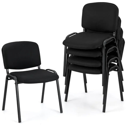 Office Chair with Metal Frame and Padded Cushions for Conference Room-Set of 5 - Black - Conference Chairs