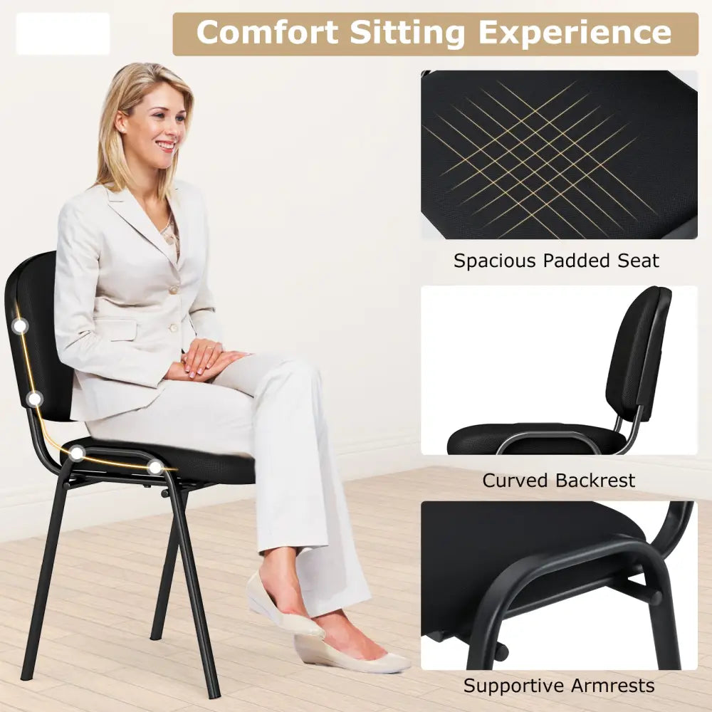 Office Chair with Metal Frame and Padded Cushions for Conference Room-Set of 5 - Black - Conference Chairs