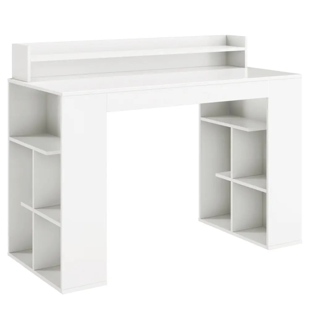 Office Computer Desk with Dual 3 Tier Bookshelf and Monitor Shelf-White - White - Computer Desks