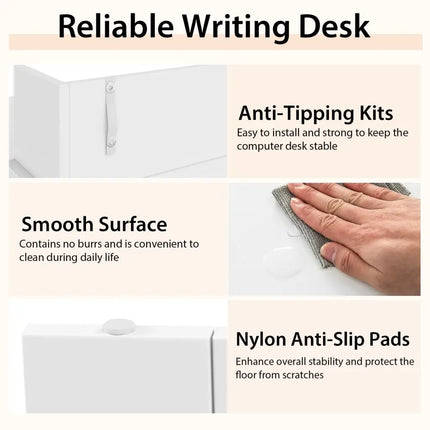 Office Computer Desk with Dual 3 Tier Bookshelf and Monitor Shelf-White - White - Computer Desks