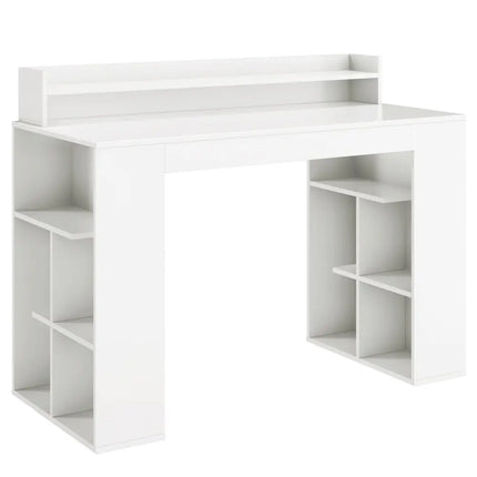 Office Computer Desk with Dual 3 Tier Bookshelf and Monitor Shelf-White - White - Computer Desks