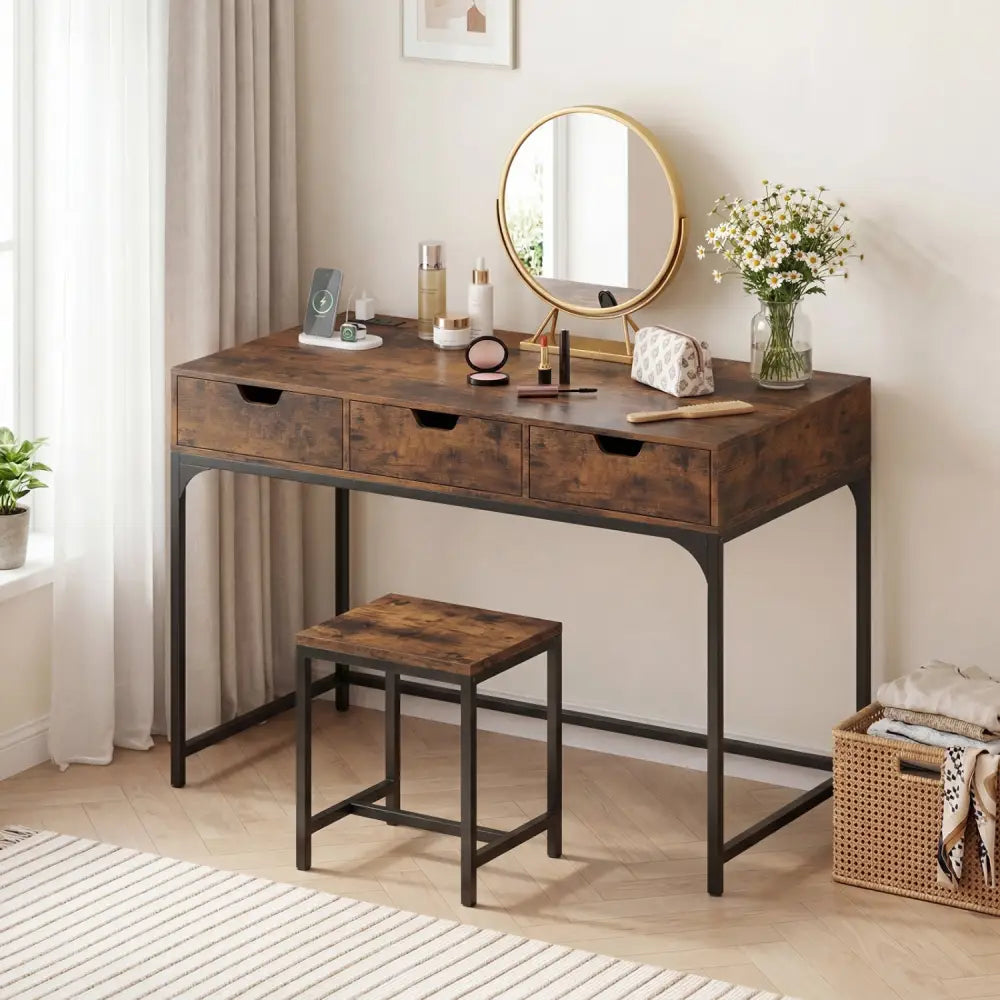 Office Desk with Power Outlets and Hidden Compartment for Study-Rustic Brown - Rustic Brown - Office Desks
