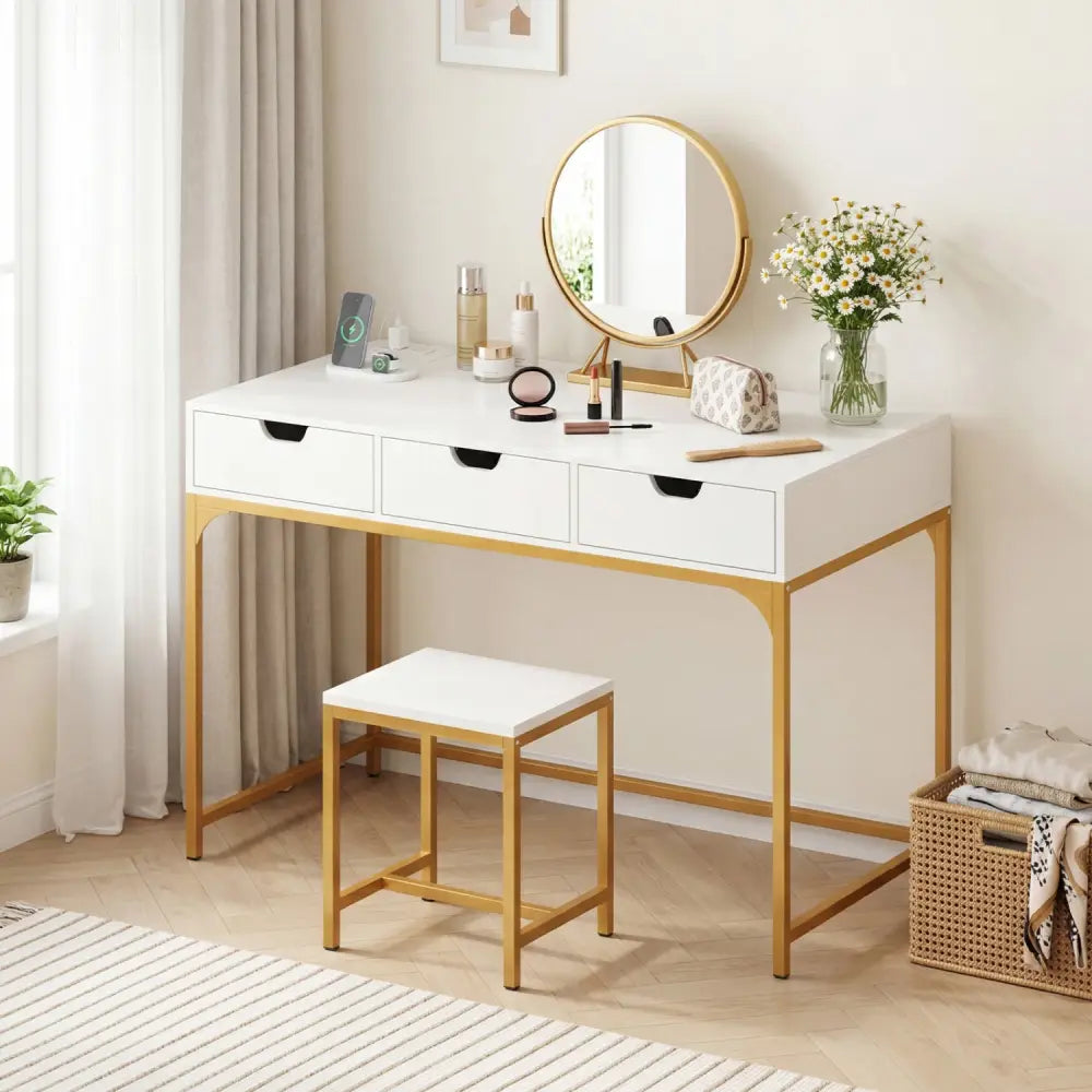 Office Desk with Power Outlets and Hidden Compartment for Study-White - White - Office Desks