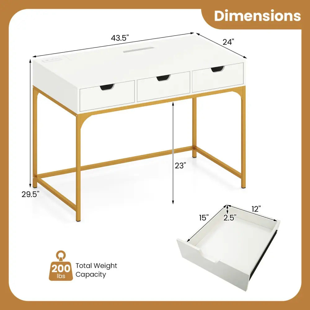 Office Desk with Power Outlets and Hidden Compartment for Study-White - White - Office Desks
