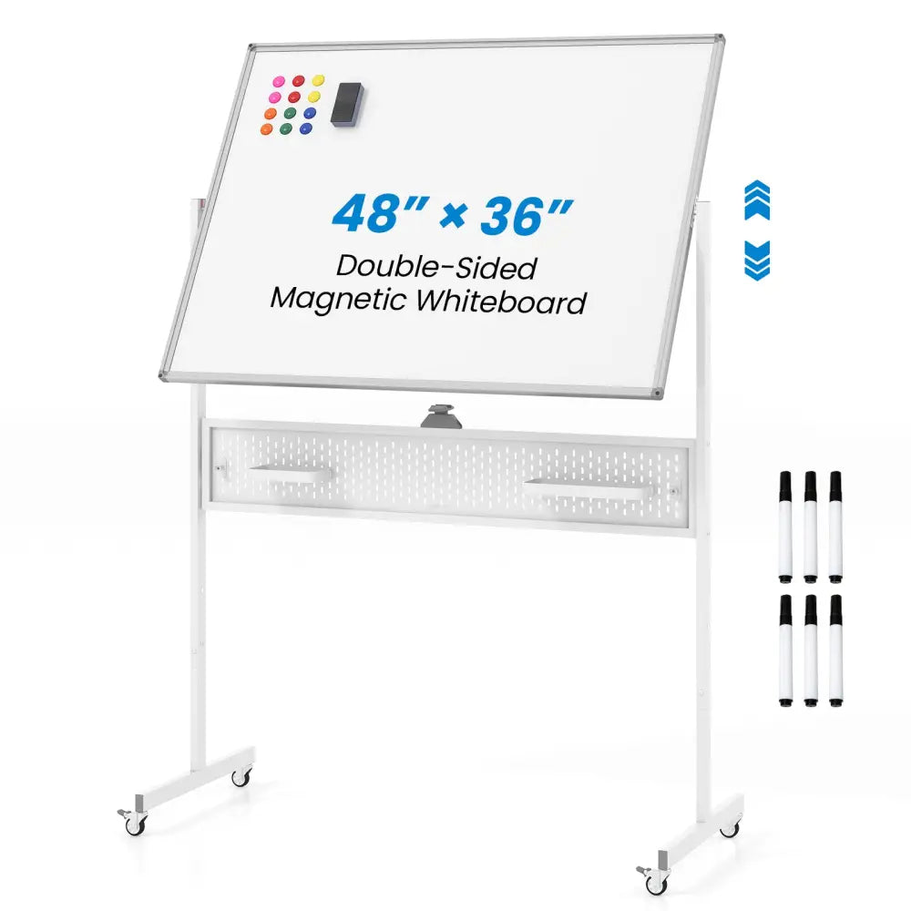 Office Furniture Set: 48 Inches x 36 Inches Mobile Whiteboard + Criss Cross Legged Chair + Linen Upholstered Executive