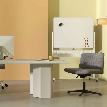 Office Furniture Set: 48 Inches x 36 Inches Mobile Whiteboard + Criss Cross Legged Chair + Linen Upholstered Executive