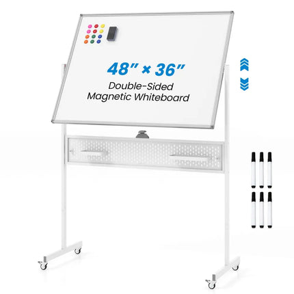 Office Furniture Set: 48 Inches x 36 Inches Mobile Whiteboard + Criss Cross Legged Chair + Linen Upholstered Executive