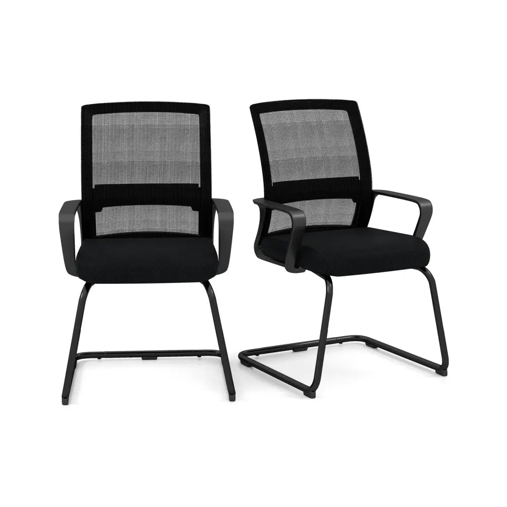Office Guest Chair with Lumbar Support for Waiting Room-2 Pieces - Black - Mesh Chairs