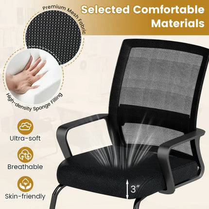 Office Guest Chair with Lumbar Support for Waiting Room-2 Pieces - Black - Mesh Chairs