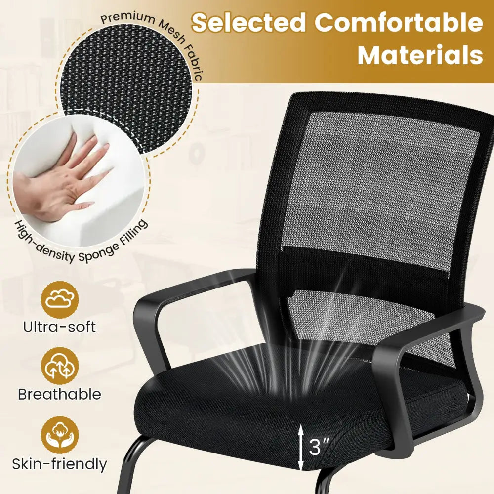 Office Guest Chair with Lumbar Support for Waiting Room-2 Pieces - Black - Mesh Chairs