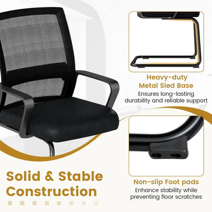 Office Guest Chair with Lumbar Support for Waiting Room-2 Pieces - Black - Mesh Chairs