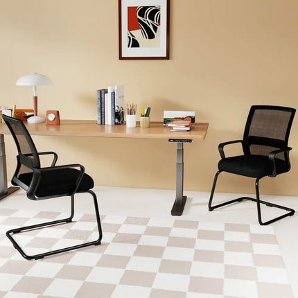 Office Guest Chair with Lumbar Support for Waiting Room-2 Pieces - Black - Mesh Chairs
