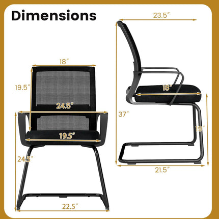 Office Guest Chair with Lumbar Support for Waiting Room-2 Pieces - Black - Mesh Chairs