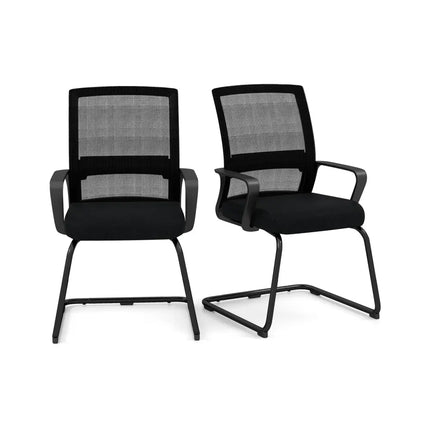 Office Guest Chair with Lumbar Support for Waiting Room-2 Pieces - Black - Mesh Chairs