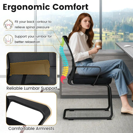 Office Guest Chair with Lumbar Support for Waiting Room-2 Pieces - Black - Mesh Chairs