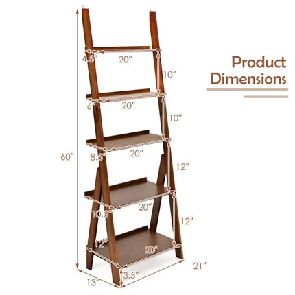 Office Set with 5-Tier Bamboo Ladder Shelf and Electric Standing Computer Desk - Home Office
