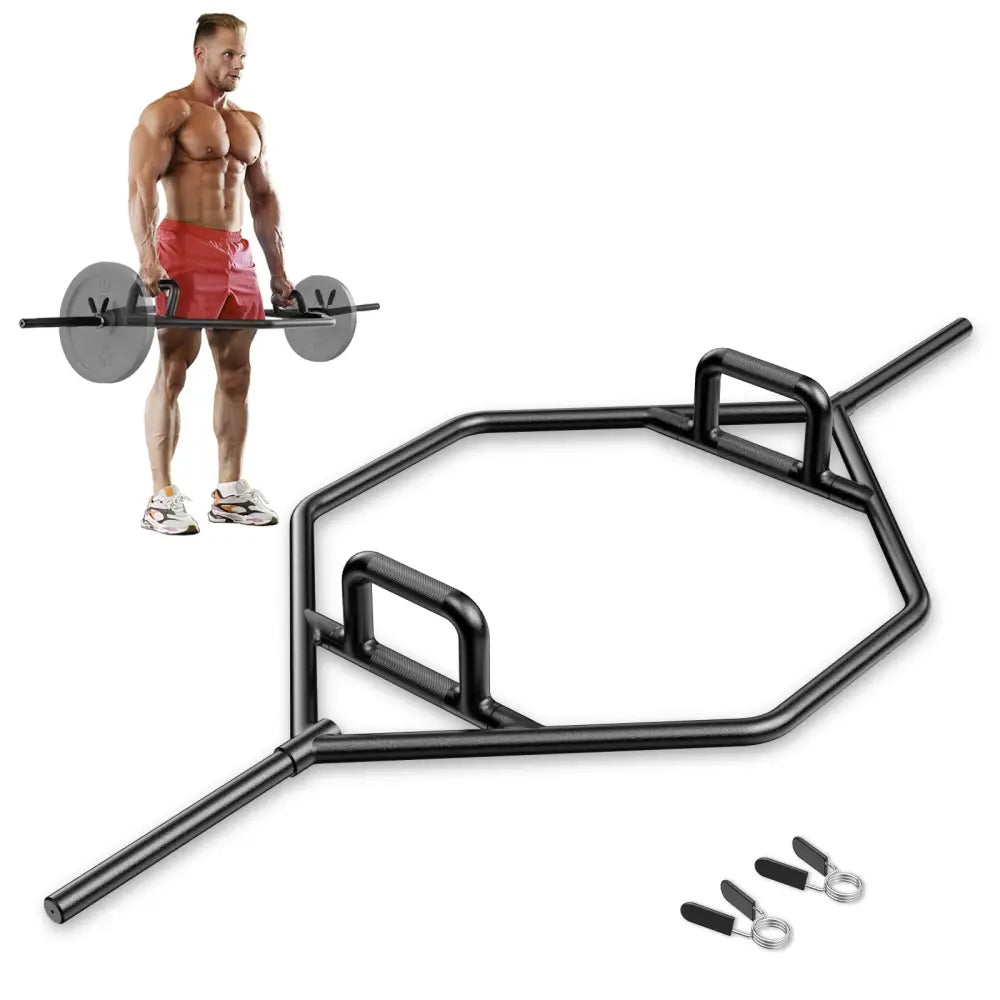 Olympic Hex Trap Bar with 2 Spring Collars and Foldable Handle-Black - Black - Weights Accessories
