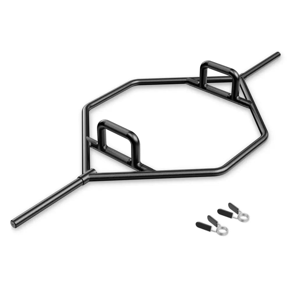 Olympic Hex Trap Bar with 2 Spring Collars and Foldable Handle-Black - Black - Weights Accessories