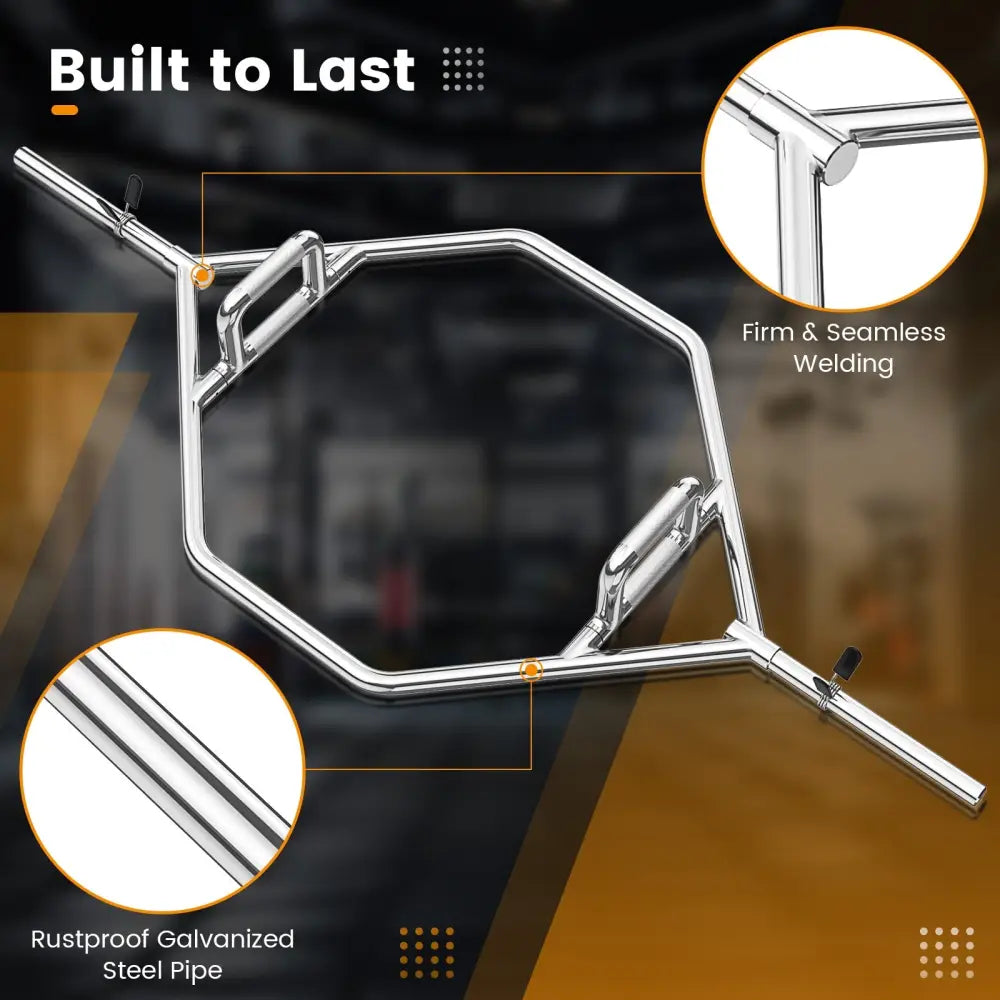 Olympic Hex Trap Bar with 2 Spring Collars and Foldable Handle-Silver - Silver - Weights Accessories
