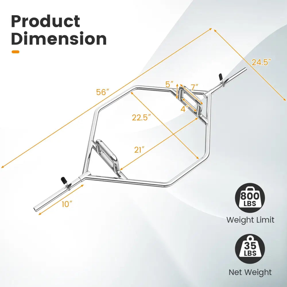 Olympic Hex Trap Bar with 2 Spring Collars and Foldable Handle-Silver - Silver - Weights Accessories