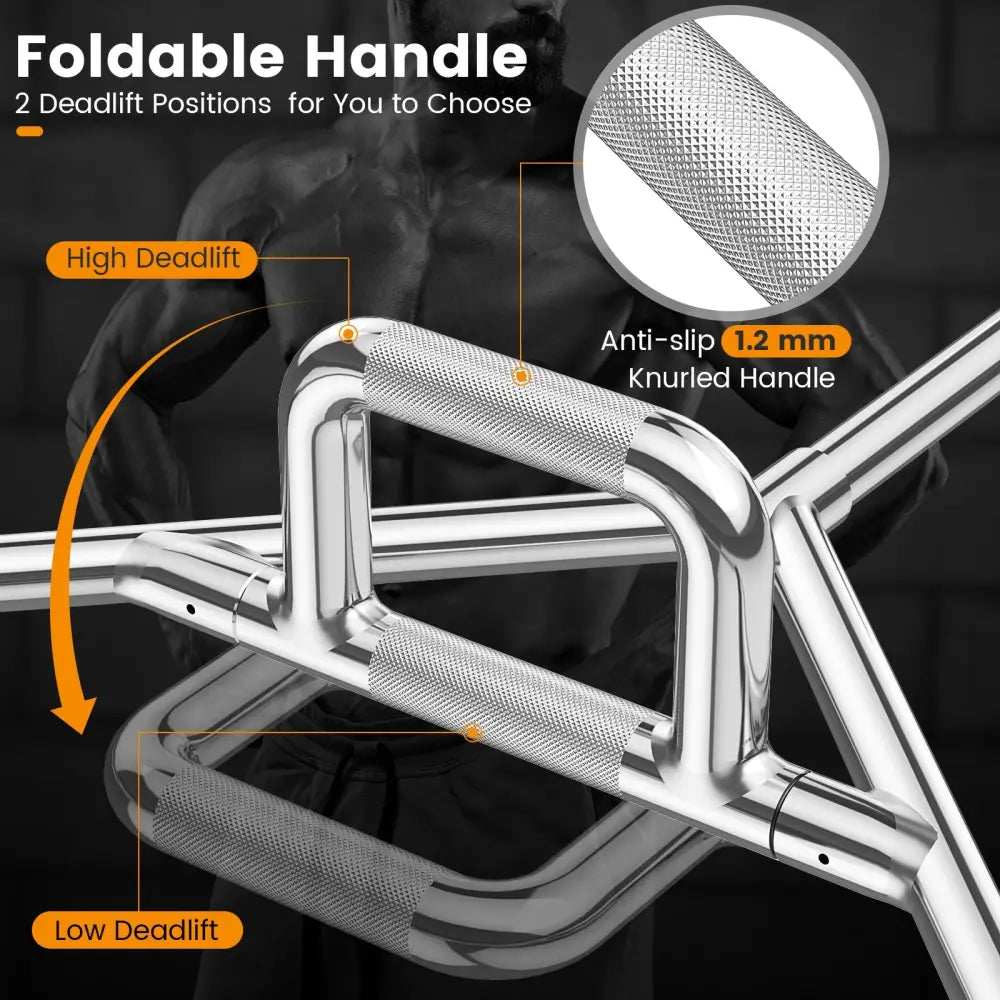 Olympic Hex Trap Bar with 2 Spring Collars and Foldable Handle-Silver - Silver - Weights Accessories