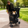 One-Click Folding Pet Stroller Lightweight Cat Strolling Cart with Adjustable Canopy-Black - Black - Dog Supplies