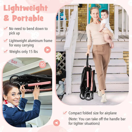 One - Hand Folding Portable Lightweight Stroller with Aluminum Frame - Oasis Home Essentials