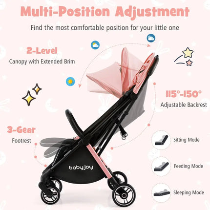 One - Hand Folding Portable Lightweight Stroller with Aluminum Frame - Oasis Home Essentials