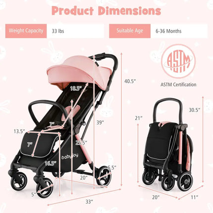 One - Hand Folding Portable Lightweight Stroller with Aluminum Frame - Oasis Home Essentials