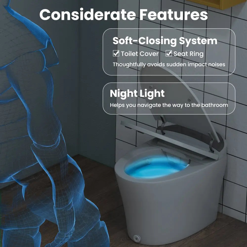 One-Piece Smart 1.16 GPF Elongated Bidet Toilet Seat with Night Light-White - White - Toilet
