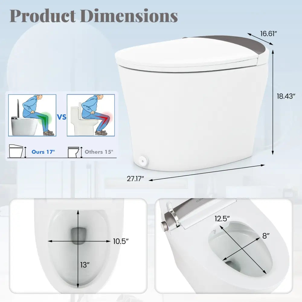 One-Piece Smart 1.16 GPF Elongated Bidet Toilet Seat with Night Light-White - White - Toilet