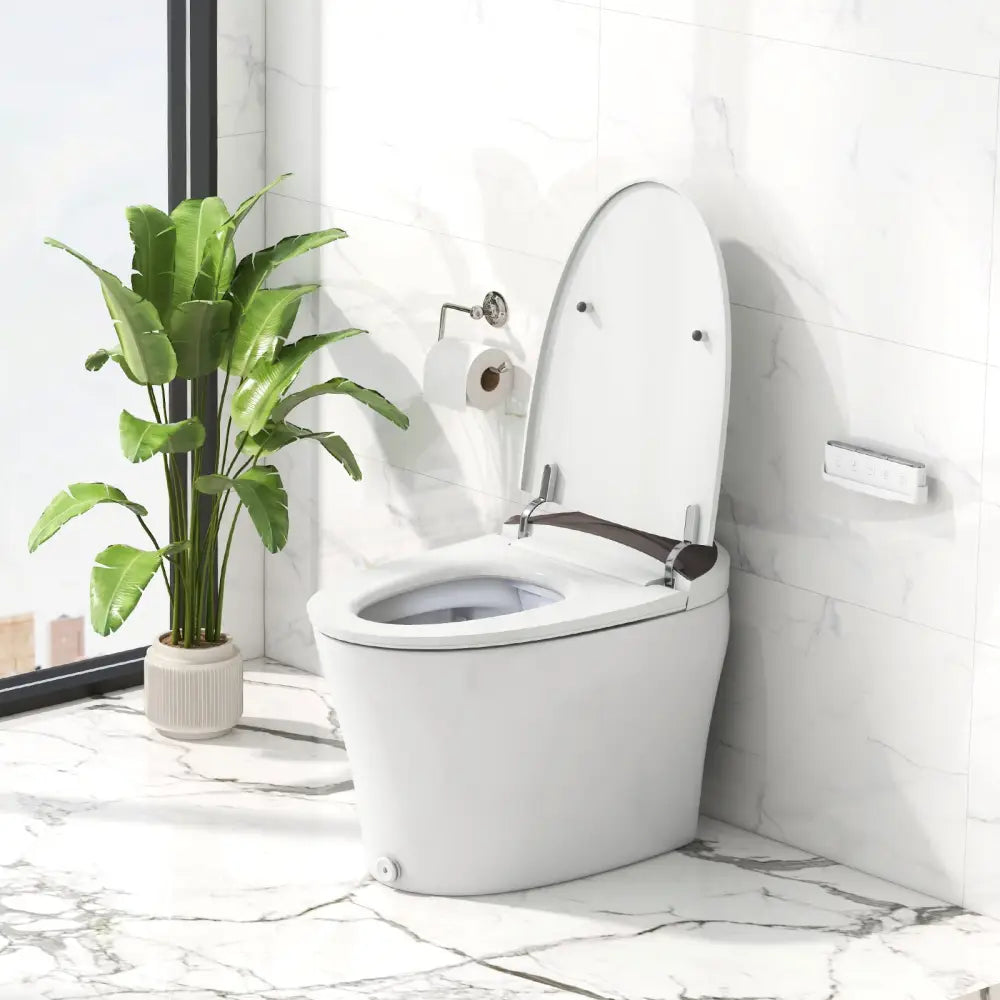 One-Piece Smart 1.16 GPF Elongated Bidet Toilet Seat with Night Light-White - White - Toilet
