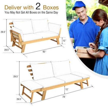 Adjustable  Patio Convertible Sofa with Thick Cushion-White